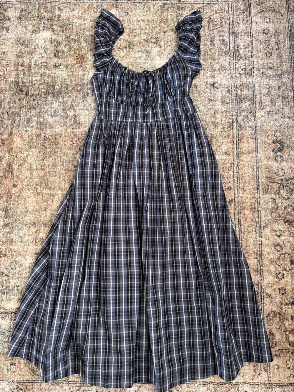 Anthropologie Navy Plaid Smocked Dress